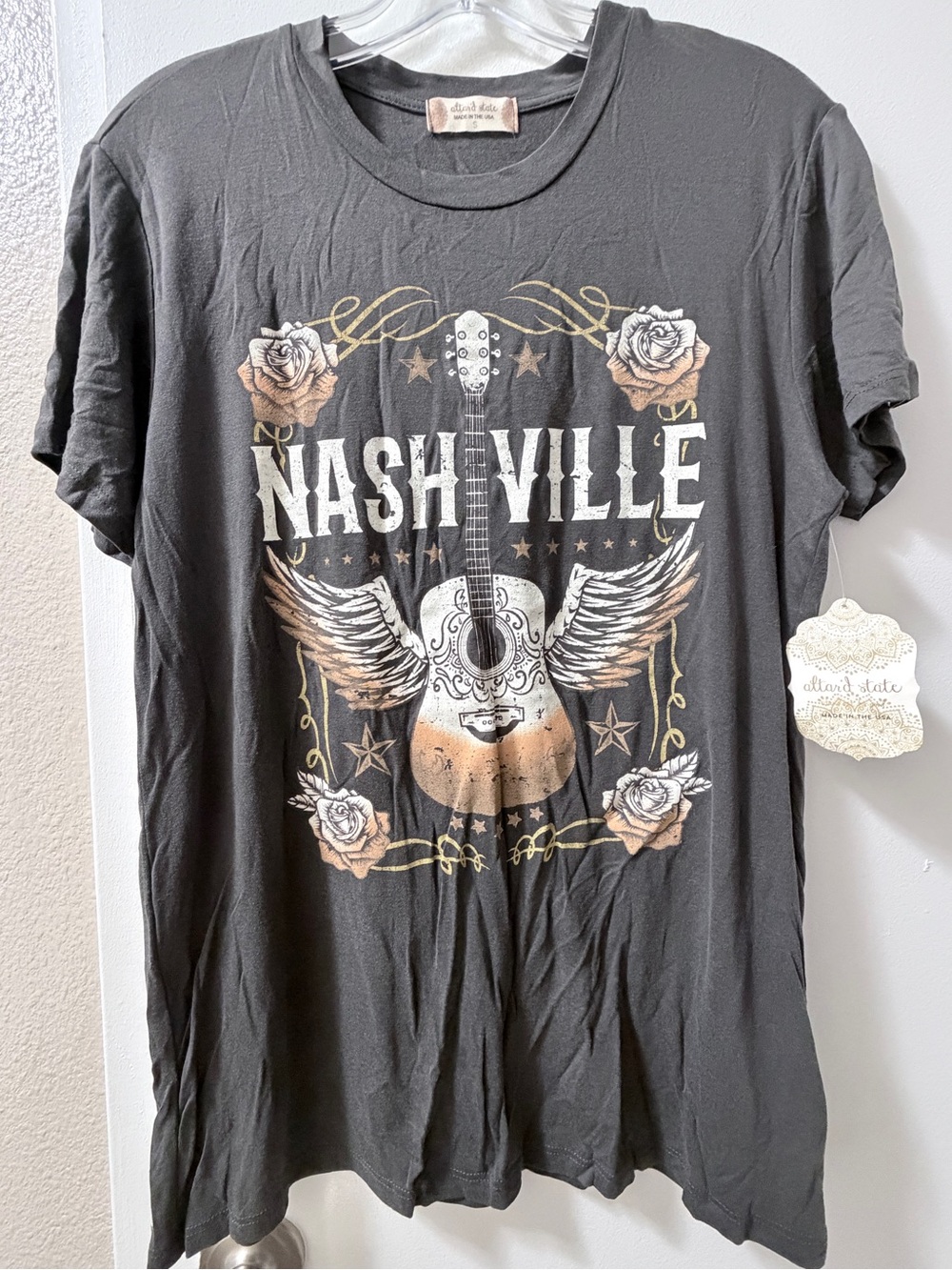Nashville Graphic Tee - Dark Gray with Beige Accents